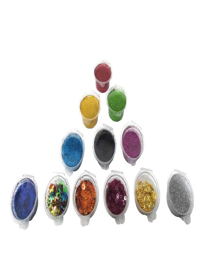 StepsToDo Glitter & Sequins Hobby Craft Kit. Set of 8 Glitter Powder, 4 Sequins. Extra fine Glitter and Flower Shape Sequins for Slime, Art, Crafts, Nail Art Polish, Scrap-Booking, Paints. - Image 1